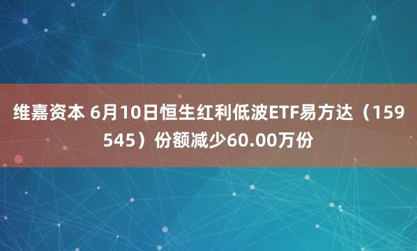 维嘉资本 6月10日恒生红利低波ETF易方达（159545）份额减少60.00万份